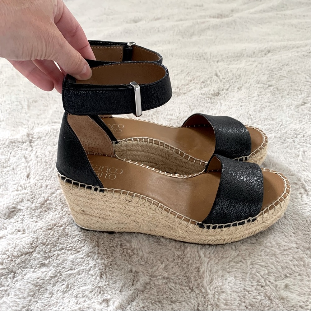 Franco Sarto Espadrille Black Wedge Sandals 7.5